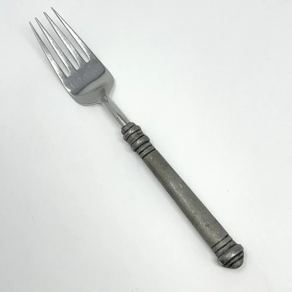 Pottery Barn 70% PEWTER Banded Handle & 18/8 Stainless Dinner Fork 8”